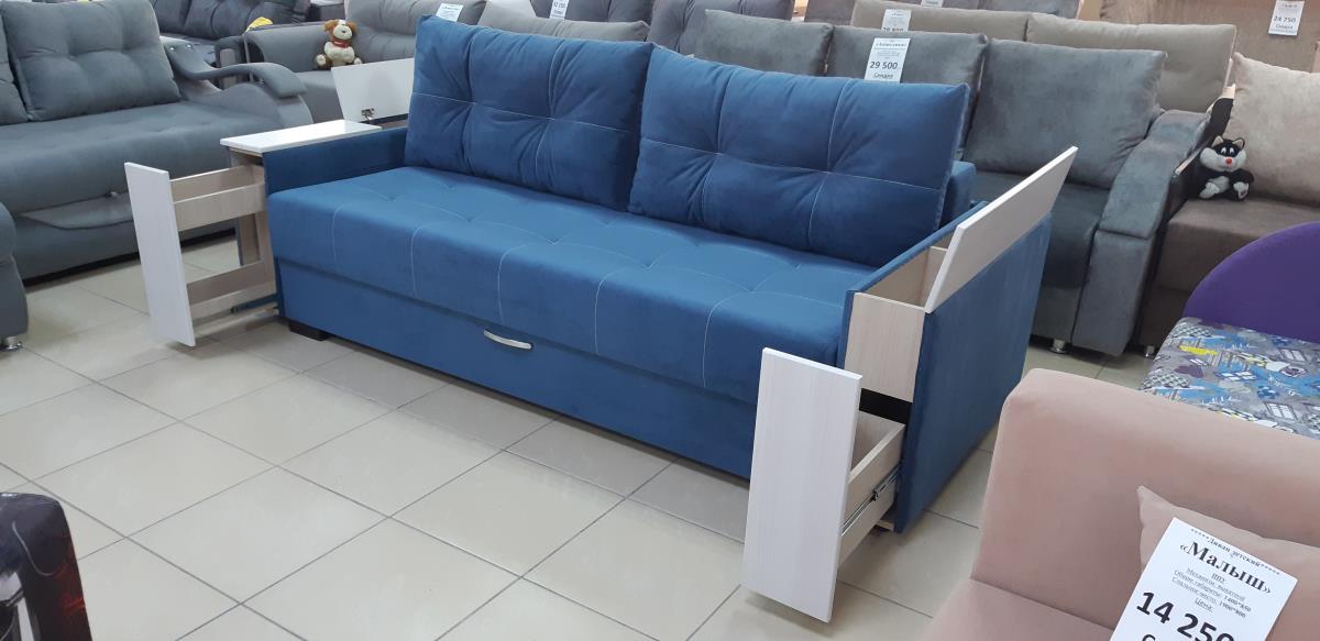 Диван МЭТР с выдвижными и открывающимися полками.